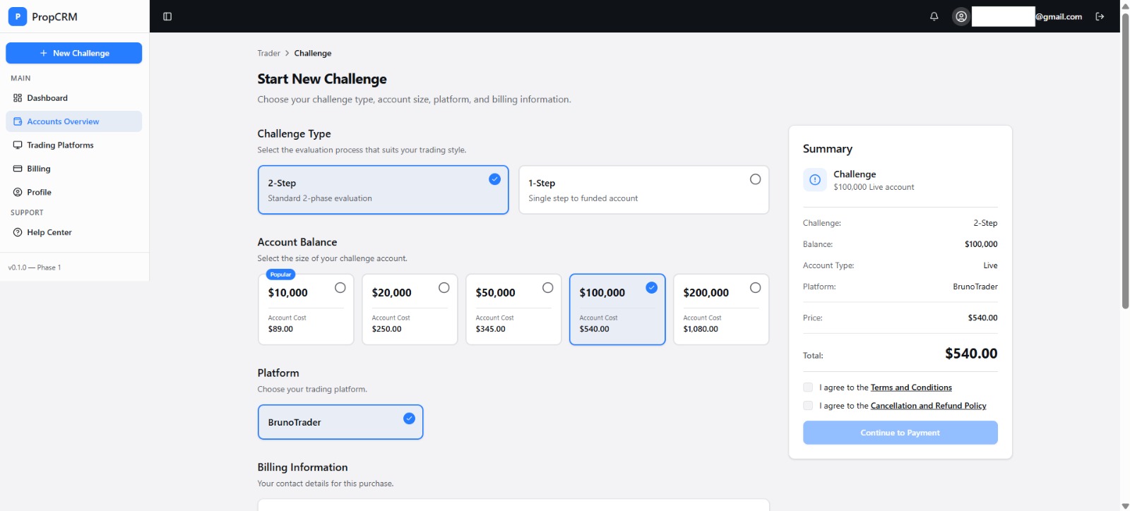 Bruno Challenge Trader Portal